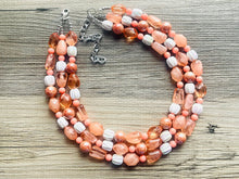 Load image into Gallery viewer, Summer Coral Beach Necklace, Bright Coral Pink Orange Beaded Jewelry, Statement Chunky Bub Silver creamsicle white peach