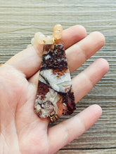 Load image into Gallery viewer, GemStone Chunky Statement Necklace, brown red striped gemstone necklace, long gem jewelry beaded necklace, agate jewelry pendant long