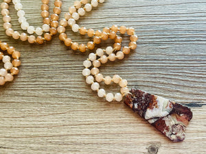 GemStone Chunky Statement Necklace, brown red striped gemstone necklace, long gem jewelry beaded necklace, agate jewelry pendant long