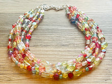 Load image into Gallery viewer, Five Strand Rainbow Ombré Statement Necklace, beaded jewelry, pastel necklace, white jewelry bridesmaid, rainbow acrylic gems