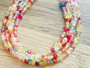 Five Strand Rainbow Ombré Statement Necklace, beaded jewelry, pastel necklace, white jewelry bridesmaid, rainbow acrylic gems