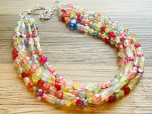 Load image into Gallery viewer, Five Strand Rainbow Ombré Statement Necklace, beaded jewelry, pastel necklace, white jewelry bridesmaid, rainbow acrylic gems