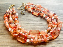 Load image into Gallery viewer, Peach &amp; Coral Beach Necklace, Bright Coral Pink Orange Beaded Jewelry, Statement Chunky Bub Silver creamsicle, earring jewelry set