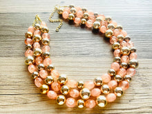 Load image into Gallery viewer, Peach &amp; Gold Triple strand statement Necklace, Clementine Beaded Necklace, summer silver jewelry, bubble necklace bib pink peach orange