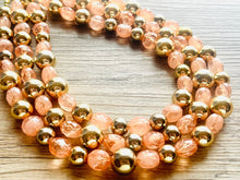 Load image into Gallery viewer, Peach &amp; Gold Triple strand statement Necklace, Clementine Beaded Necklace, summer silver jewelry, bubble necklace bib pink peach orange