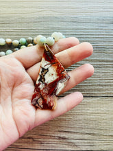 Load image into Gallery viewer, GemStone Chunky Statement Necklace, brown red striped gemstone necklace, long gem jewelry beaded necklace, agate jewelry pendant long