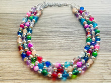 Load image into Gallery viewer, Shimmer Silver Jewels Chunky Rainbow Beaded Necklace, Colorful Jewelry statement necklace, big beaded necklace, rainbow jewelry baby