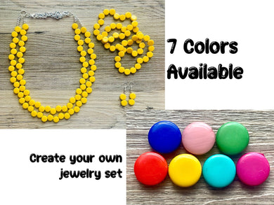 Yellow Double Statement Necklace, Chunky Jewelry Set Big Beaded Necklace, sunshine yellow Necklace, earrings Jewelry bubble
