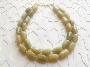 Chino Sands chunky beaded statement necklace, gold neutral necklace, champagne brown light tan jewelry, khaki malta