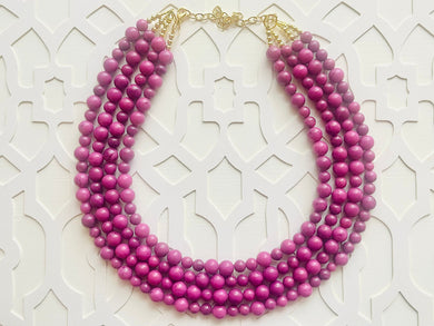 Deja Vu Purple Pink chunky statement necklace & earrings, big bead jewelry gifts for women, bib jewelry Multi-Strand necklace, beaded