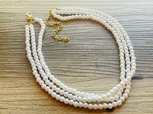 3 Strand Women's White Pearl Statement Necklace, Big Pearl Necklace, White Necklace, Bridesmaid jewelry wedding statement necklace