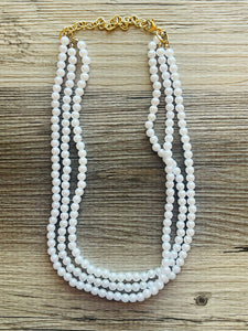 3 Strand Women's White Pearl Statement Necklace, Big Pearl Necklace, White Necklace, Bridesmaid jewelry wedding statement necklace