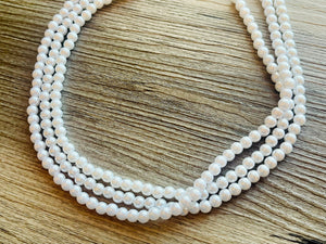 3 Strand Women's White Pearl Statement Necklace, Big Pearl Necklace, White Necklace, Bridesmaid jewelry wedding statement necklace