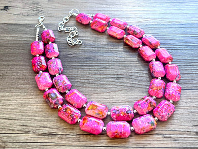 Paint splatter pink Necklace, 2 Strand Statement Jewelry, blue pink Chunky bib bridesmaid everyday bubble jewelry earrings, baby pink