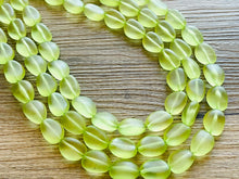 Load image into Gallery viewer, Cucumber Green Chunky Statement Necklace &amp; Stretch Bracelet set, Triple Strand Beaded Jewelry, light green jewelry, bridesmaid jelly bean