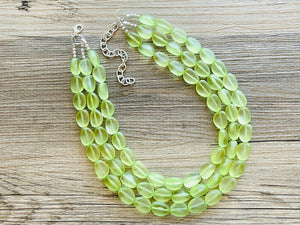 Cucumber Green Chunky Statement Necklace & Stretch Bracelet set, Triple Strand Beaded Jewelry, light green jewelry, bridesmaid jelly bean