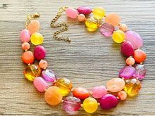 Load image into Gallery viewer, Flamingo Pink Statement Necklace, Purple Chunky Beaded Necklace Jewelry Necklace, Hot pink Necklace, magenta beaded orange yellow