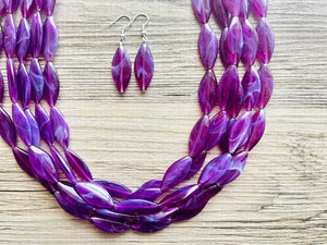 Grape Glam Sparkle Statement Necklace, Chunky 5 Strand Jewelry, purple necklace silver necklace, dark purple eggplant bib necklace