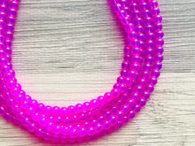 Load image into Gallery viewer, Neon Pink Day Glow 5 Strand Big Beaded Statement Necklace, pink Jewelry set, pink earrings, pink beaded necklace, bridesmaid magenta