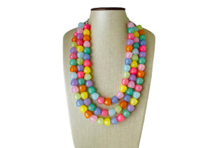 Summer Gumdrops Rainbow Statement Necklace, colorful chunky jewelry, multi strand pride chunky beaded necklace, bubble necklace