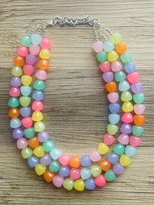 Summer Gumdrops Rainbow Statement Necklace, colorful chunky jewelry, multi strand pride chunky beaded necklace, bubble necklace