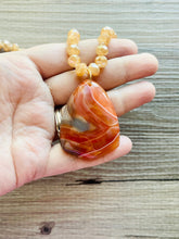 Load image into Gallery viewer, GemStone Chunky Statement Necklace, brown red striped gemstone necklace, long gem jewelry beaded necklace, agate jewelry pendant long