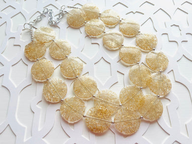 Champagne Crackle Chunky Statement Necklace, Big beaded jewelry, light brown statement chunky champagne jewelry, beaded earrings big bead
