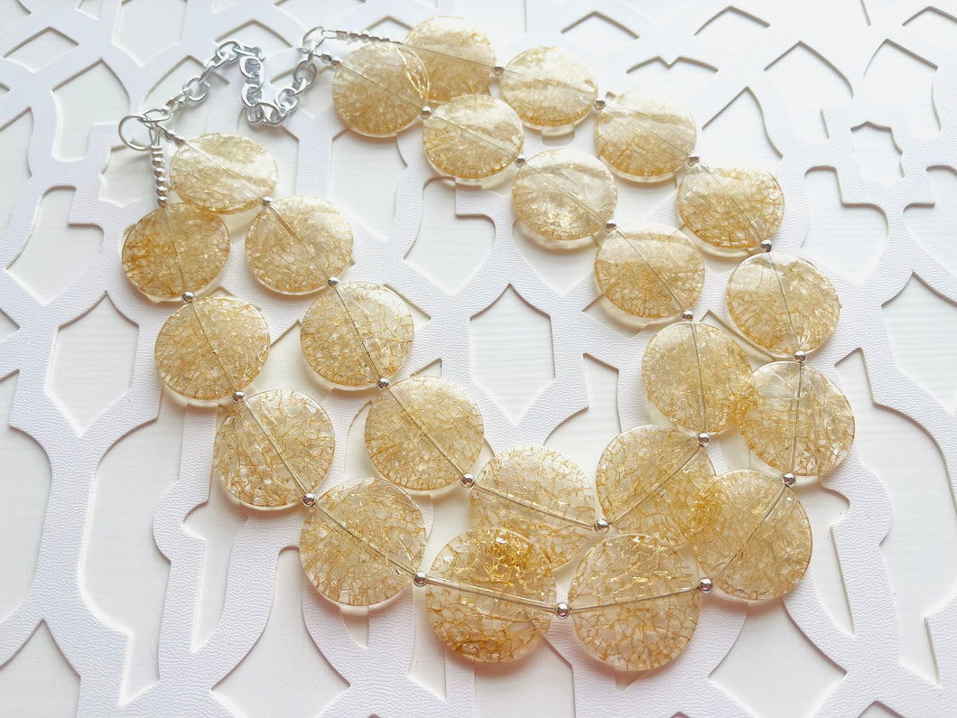 Champagne Crackle Chunky Statement Necklace, Big beaded jewelry, light brown statement chunky champagne jewelry, beaded earrings big bead
