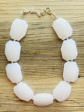 Load image into Gallery viewer, White Big Beaded Statement Necklace, Neutral Statement Jewelry single strand large resin layering bead silver necklace