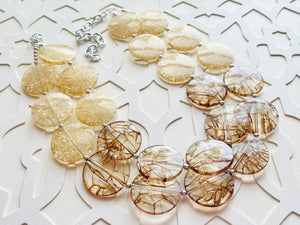 Champagne Crackle & Brown Chunky Statement Necklace, Big beaded jewelry, light brown chunky champagne jewelry, beaded earrings big bead