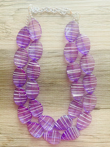 Textured Purple Statement Necklace, Big Beaded necklace, chunky beaded necklace wedding, lavender jewelry, white striped jewelry