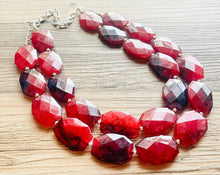 Load image into Gallery viewer, Navy Blue &amp; Cherry Red Statement Necklace Jewelry Set, Chunky Jewelry Big Beaded Double Strand Necklace, dark blue cherry Jewelry Set