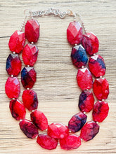 Load image into Gallery viewer, Navy Blue &amp; Cherry Red Statement Necklace Jewelry Set, Chunky Jewelry Big Beaded Double Strand Necklace, dark blue cherry Jewelry Set