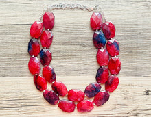 Load image into Gallery viewer, Navy Blue &amp; Cherry Red Statement Necklace Jewelry Set, Chunky Jewelry Big Beaded Double Strand Necklace, dark blue cherry Jewelry Set