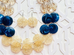Champagne Crackle Navy Blue & Brown Chunky Statement Necklace, Big beaded jewelry, light brown chunky champagne jewelry, earrings bead