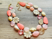 Load image into Gallery viewer, Love &amp; Light Statement Necklace, chunky bib beaded jewelry, Rainbow jewelry, coral peach gold acrylic jewelry pink resin