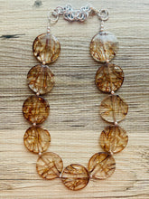 Load image into Gallery viewer, Brown Crackle Chunky Statement Necklace, Big beaded jewelry, light brown statement chunky champagne jewelry, beaded earrings big bead