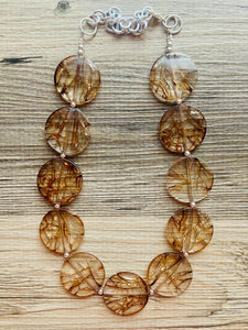 Brown Crackle Chunky Statement Necklace, Big beaded jewelry, light brown statement chunky champagne jewelry, beaded earrings big bead