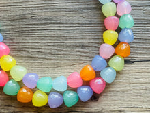 Load image into Gallery viewer, Summer Gumdrops Rainbow Statement Necklace, colorful chunky jewelry, multi strand pride chunky beaded necklace, bubble necklace