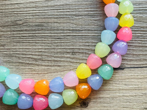 Summer Gumdrops Rainbow Statement Necklace, colorful chunky jewelry, multi strand pride chunky beaded necklace, bubble necklace