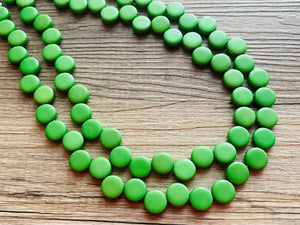 Green Double Statement Necklace, Chunky Jewelry Big Beaded Necklace, colorful Necklace, dark grass green white Jewelry bubble Earrings