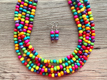 Load image into Gallery viewer, Cobblestone Chunky Rainbow Beaded Necklace, 5 Strand Colorful Jewelry statement necklace, wood big beaded necklace, rainbow jewelry baby