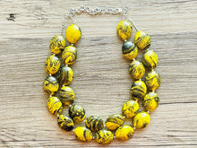 Load image into Gallery viewer, Bubble bee Swirl Yellow Statement Necklace, chunky bib beaded jewelry, Summer jewelry, black necklace, beaded acrylic jewelry bumblebee