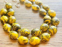 Load image into Gallery viewer, Bubble bee Swirl Yellow Statement Necklace, chunky bib beaded jewelry, Summer jewelry, black necklace, beaded acrylic jewelry bumblebee