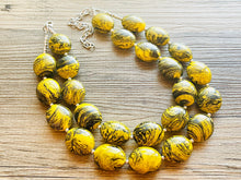 Load image into Gallery viewer, Bubble bee Swirl Yellow Statement Necklace, chunky bib beaded jewelry, Summer jewelry, black necklace, beaded acrylic jewelry bumblebee