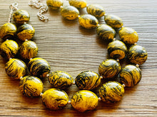 Load image into Gallery viewer, Bubble bee Swirl Yellow Statement Necklace, chunky bib beaded jewelry, Summer jewelry, black necklace, beaded acrylic jewelry bumblebee