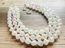 Load image into Gallery viewer, Shattered Edges Glisten Beaded Necklace, 3 Strand Statement Jewelry, clear Chunky bib, bridesmaid necklace, rainbow crackle jewelry