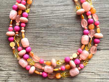 Load image into Gallery viewer, Gina Summer Statement necklace, peach necklace, Beaded statement necklace, bib necklace, yellow fall autumn orange jewelry pink coral