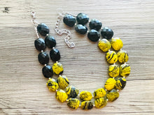 Load image into Gallery viewer, Bubble bee Swirl Yellow Statement Necklace, chunky bib beaded jewelry, Summer jewelry, black necklace, beaded acrylic jewelry bumblebee