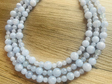 Load image into Gallery viewer, Light Blue Statement Necklace, chunky bib beaded jewelry, sky blue color block necklace, beaded acrylic bib jewelry periwinkle triple strand